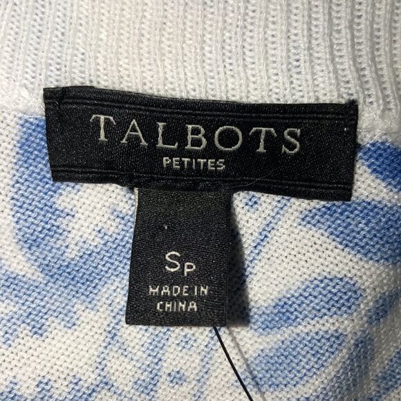 Talbots SP Knit White Blue Paisley Short Sleeve Knit Pullover Sweater Top - Picture 12 of 13
